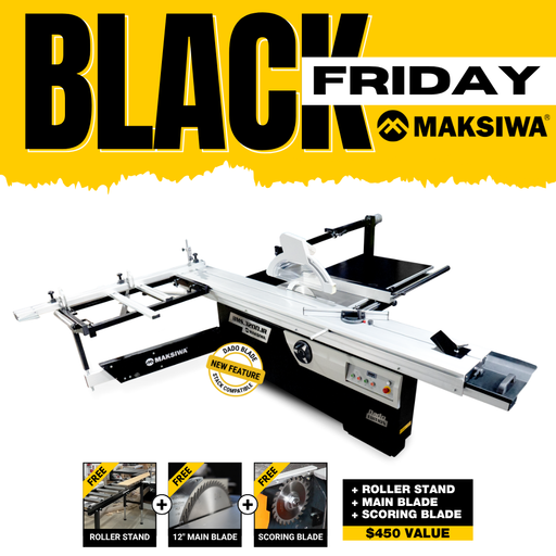 Sliding Panel Saw 12' | Scoring Blade, Single OR 3 Phase | 125 63/64" Maksiwa | BMS.3200.IR Dado