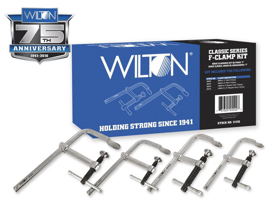 WILTON 11116 F-Clamp Kit | 12" Opening 1,800lb Pressure
