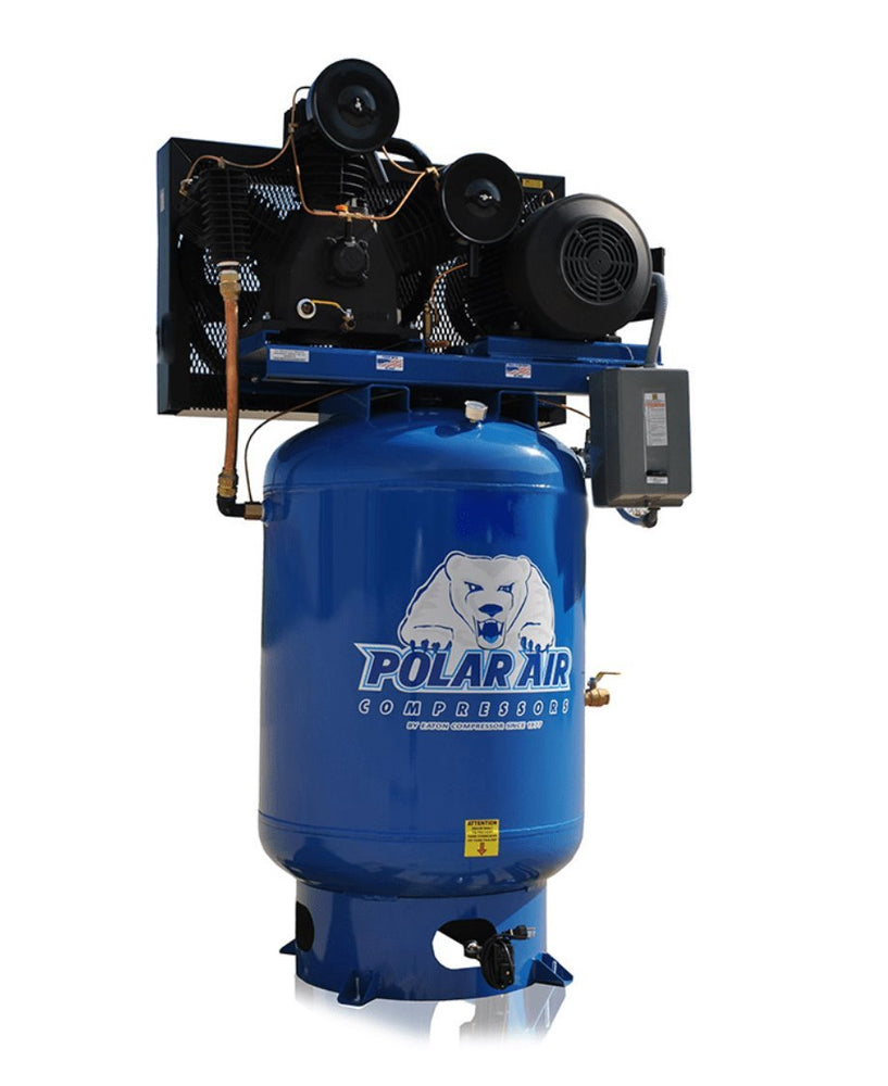 10/15 HP Air Compressor, Pressure Lubricated, 2 Stage, 3 Phase, 15HP 3 Cylinder Pump, 120 Gallon Tank, Vertical Industrial Plus  | Air Compressor | Capital Woods Machinery