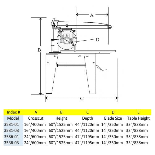 14″ Heavy Duty Radial Arm Saw, Single Phase OR 3Ph I 3531-3536  | Radial Arm Saw | Castaly