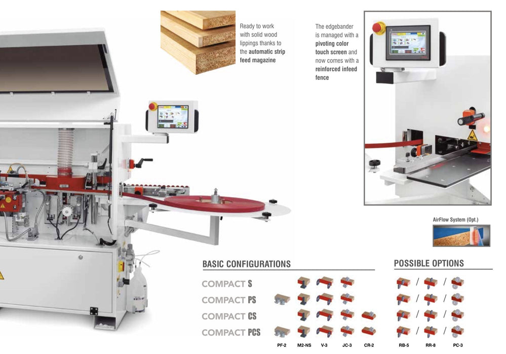Compact PS with PREMILLING. (Fully Loaded) GLUE SCRAPER,RADIUS SCARPER, BUFFING & RIEPE | 3 Phase (32ft/.min.) | edgebanding Max 3mm, (solid Wood 5mm) | 8 to 60mm panels | Min. Panel Width 75 mm (2.95”)  | Edgebander | CEHISA