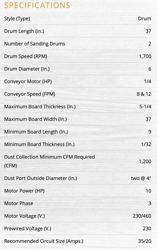 DDS-237 | 37" Dual Drum Sander, 10HP 3PH 230/460V, 2 Speed | 1791321  | Drum Sander | Powermatic