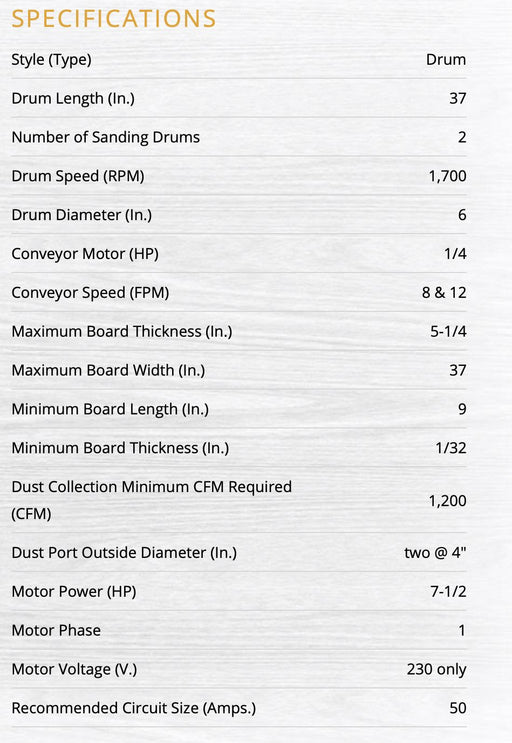 DDS-237 | 37" Dual Drum Sander 7.5HP 1PH 230V, 2 Speed | 1791320  | Drum Sander | Powermatic