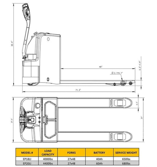 Lithium Iron Phosphate Pallet Jack 4400 lb Capacity | Ekko EP20LI Forklifts ekko