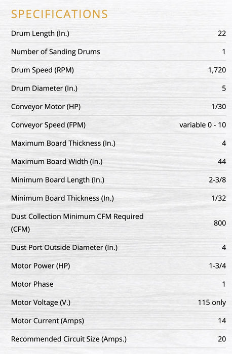 PM2244 | Drum Sander, 1-3/4HP, 115V | 1792244  | Drum Sander | Powermatic