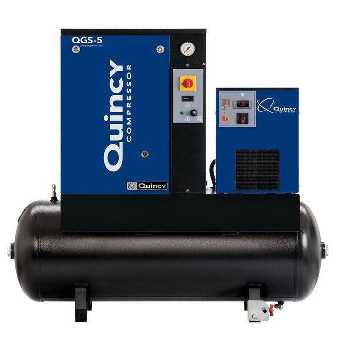 Rotary Screw Compressor w/ Dryer (230V 1-Phase) | Quincy QGS 5-HP 60-Gallon | 5 Year Warranty INCLUDED + FREE Shipping in USA Air Compressor Quincy